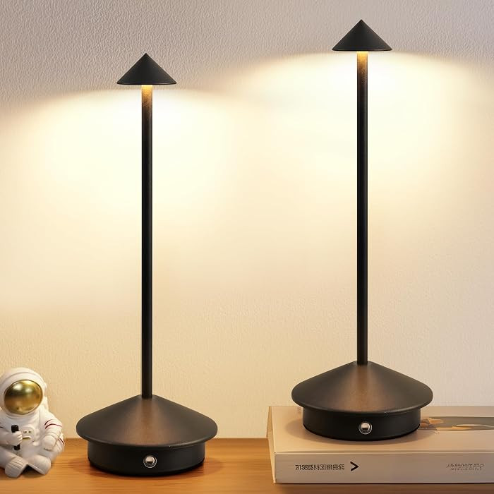 Modern Cordless Table Lamp Set of 2, Black Portable LED Desk Lamps | Amazon (US)