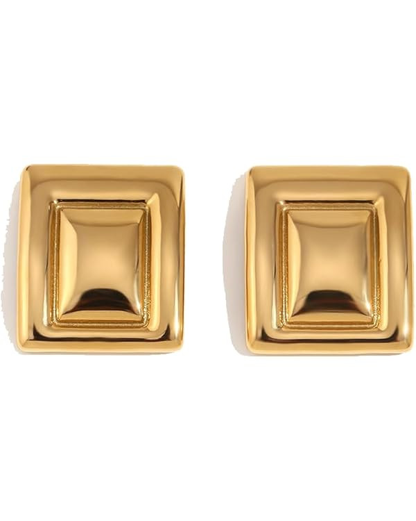 Kokoma Geometric Chunky Earrings for Women Large Square Boho Statement Stud Earrings Thick Dome E... | Amazon (US)