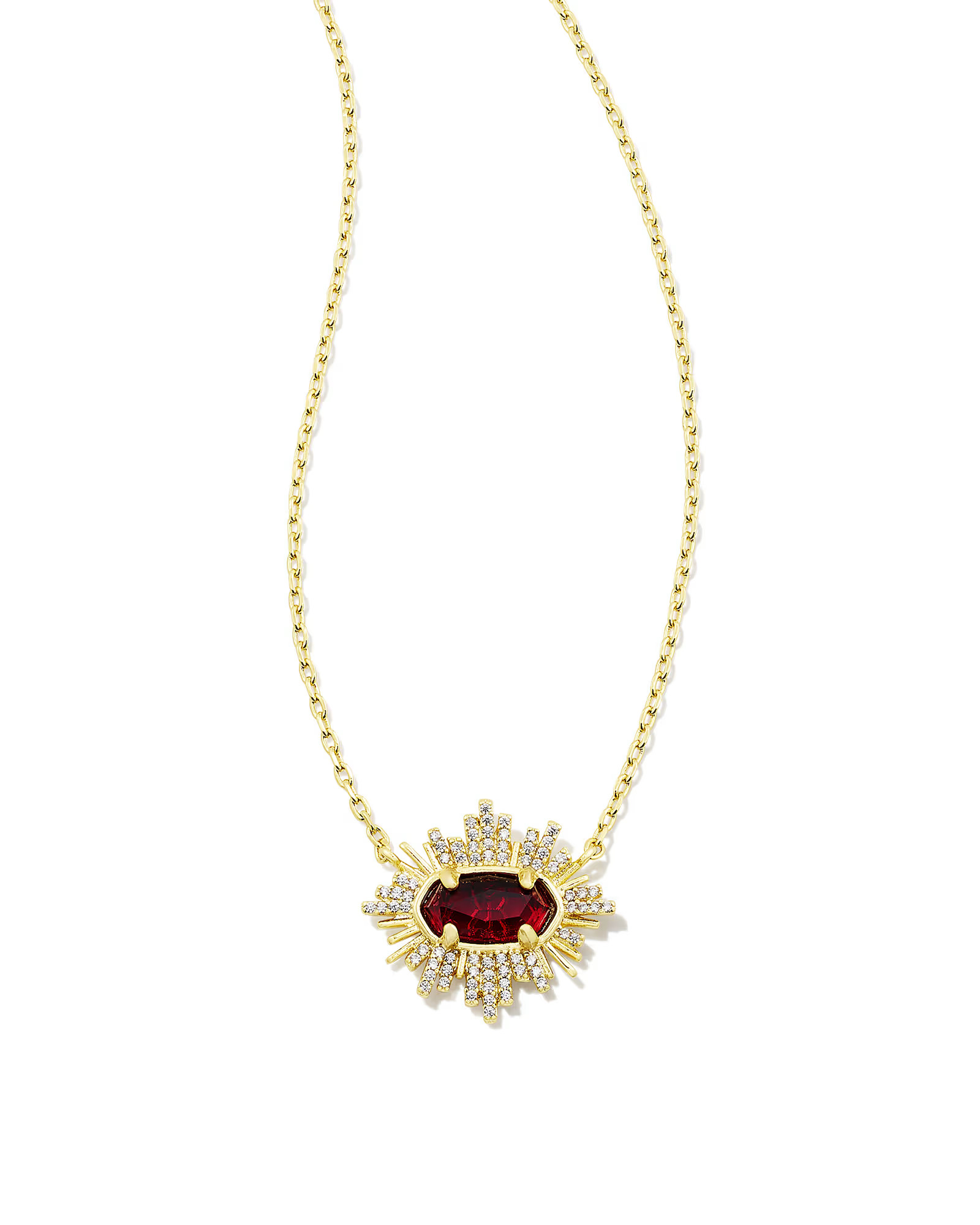 Grayson Gold Sunburst Frame Short Pendant Necklace in Red Glass | Kendra Scott | Kendra Scott