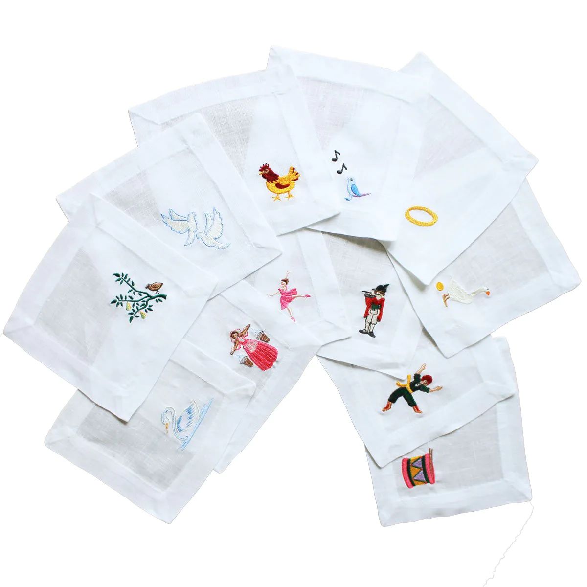 The "Twelve Days of Christmas" Embroidered Cocktail Napkins | Set of 12 | Christian Ladd Home