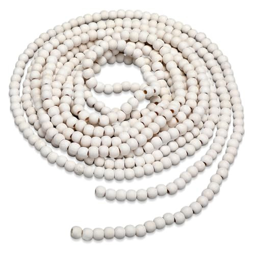 WILLBOND 16 Feet Christmas Wood Bead Garland Wooden Bead Garland for Christmas Tree Holiday Decoration(Retro Snowy White) | Amazon (US)