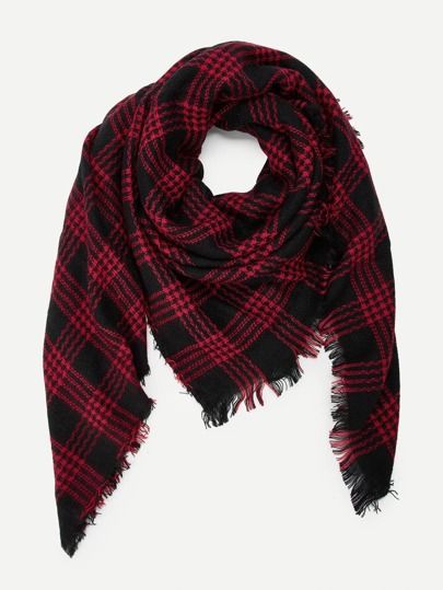 Frayed Trim Plaid Scarf | SHEIN