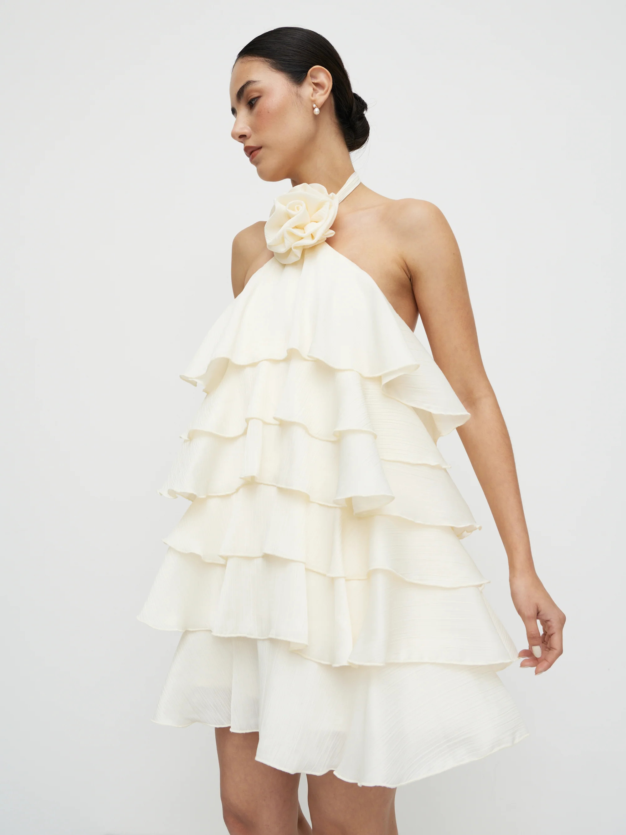 Seville Ruffle Corsage Mini Dress - Ivory | Pretty Lavish (UK)