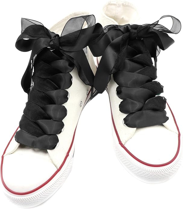 Teeoff Satin Ribbon Shoelaces Double Layer Flat Shoe Laces for Sneakers 1 Pair Pack 20mm Wide | Amazon (US)