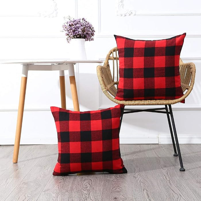 Pack of 2 Christmas Red and Black Buffalo Check Plaid Throw Pillow Covers 18 x 18 Cushion Cover V... | Amazon (US)