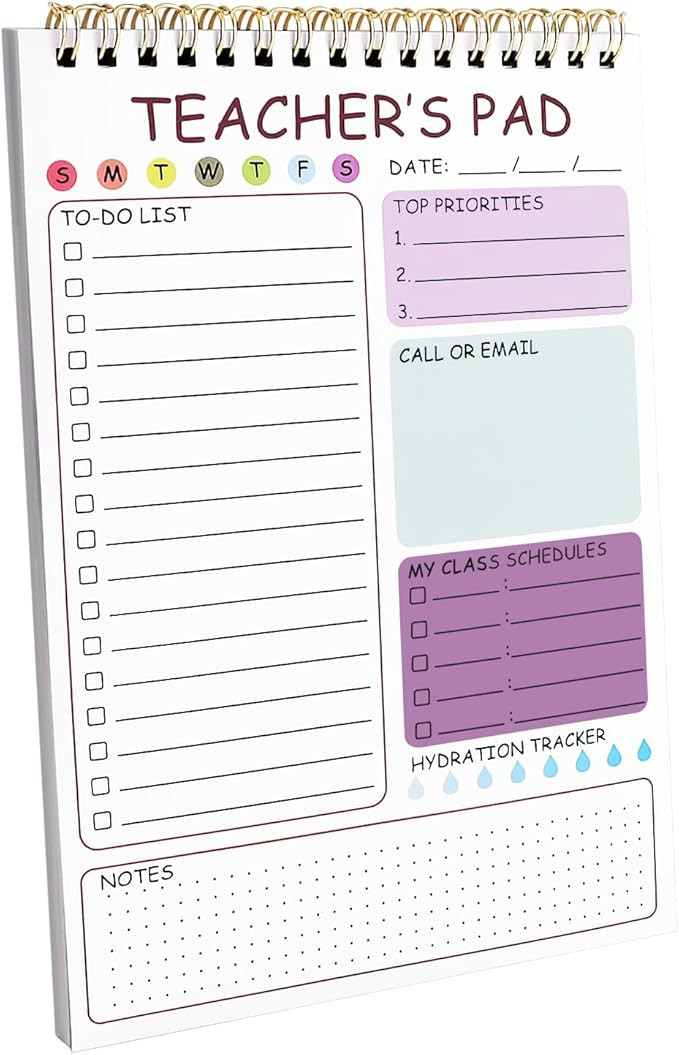 Teacher To Do List Notepad, 8.3x5.8 Inch Teacher Notepad, Spiral Checklist Notebook for Class Sch... | Amazon (US)