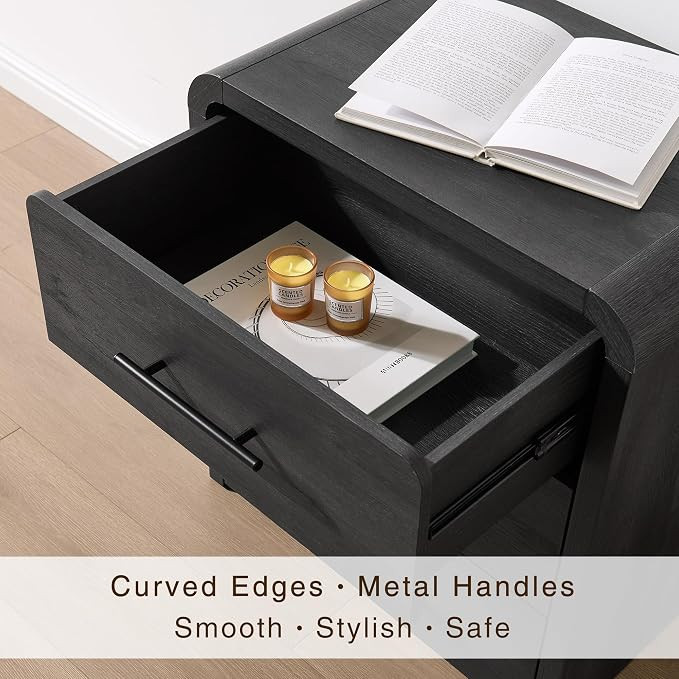 Fatmok Nightstand Set of 2, 23.6" Curved Modern Night Stand with 3-Drawer, Bedside Table, End Tab... | Amazon (US)
