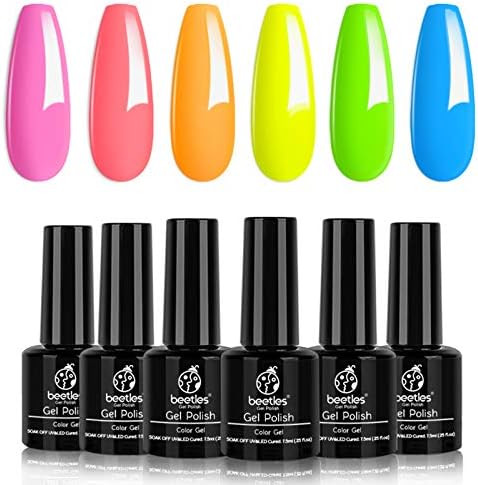 Beetles Neon Gel Nail Polish Set, Neon Light Collection 6 Colors Hot Pink Blue Yellow Green Soak Off | Amazon (US)