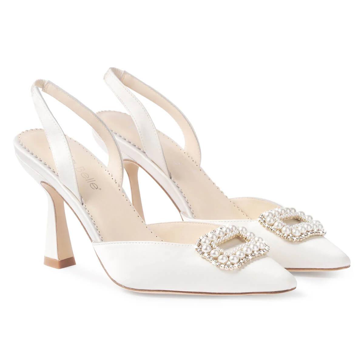 Closed Toe Spool Heel Slingbacks with Crystal and Pearl Brooch | Bella Belle Shoes