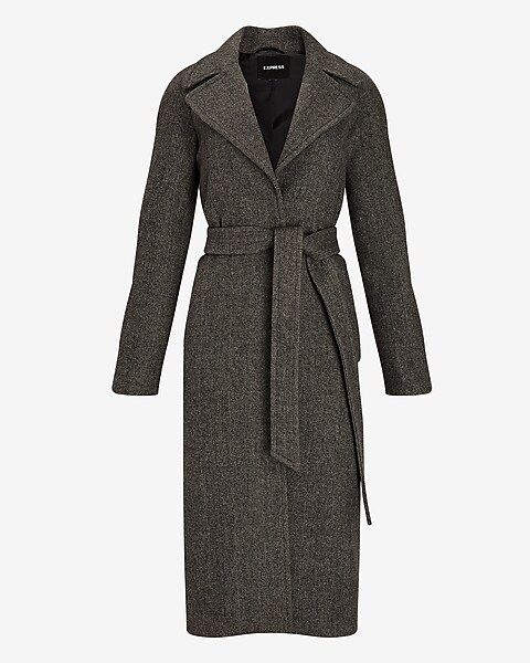 Herringbone Belted Wrap Coat | Express