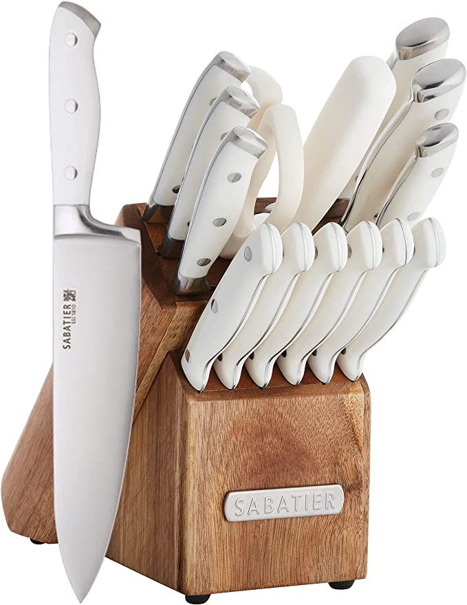 Amazon.com: Sabatier Forged Triple Rivet Knife Block Set, 15-Piece, White | Amazon (US)