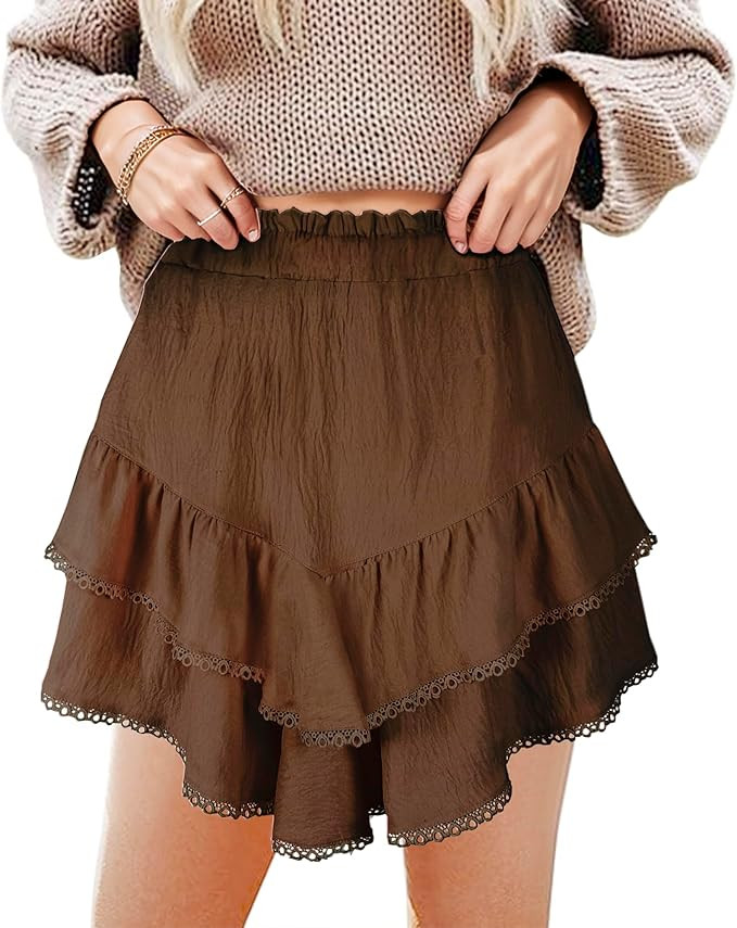 GOOBGS Flowy Shorts for Women High Waisted Lace Skort Trim Trendy Crochet Skirt Tennis Crochet Sh... | Amazon (US)