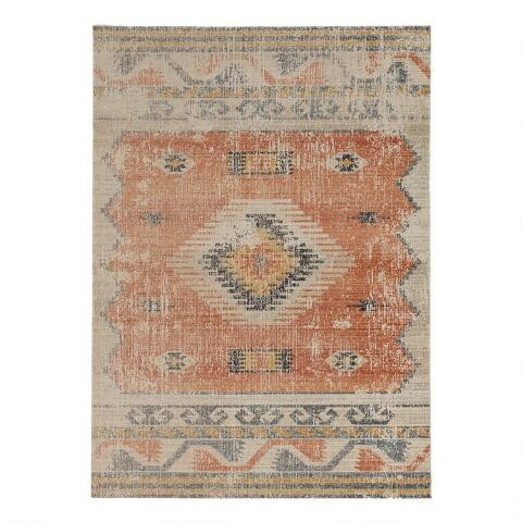 Distressed Ivory and Rust Plateau Area Rug | World Market