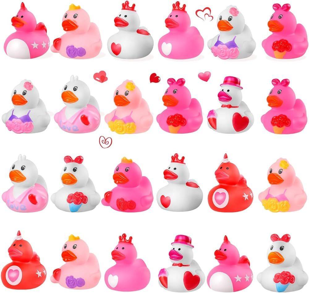 Mikulala 24PCS Valentines Rubber Ducks Valentines Party Bag Fillers for Kids Rubber Duck Bath Toy... | Amazon (UK)