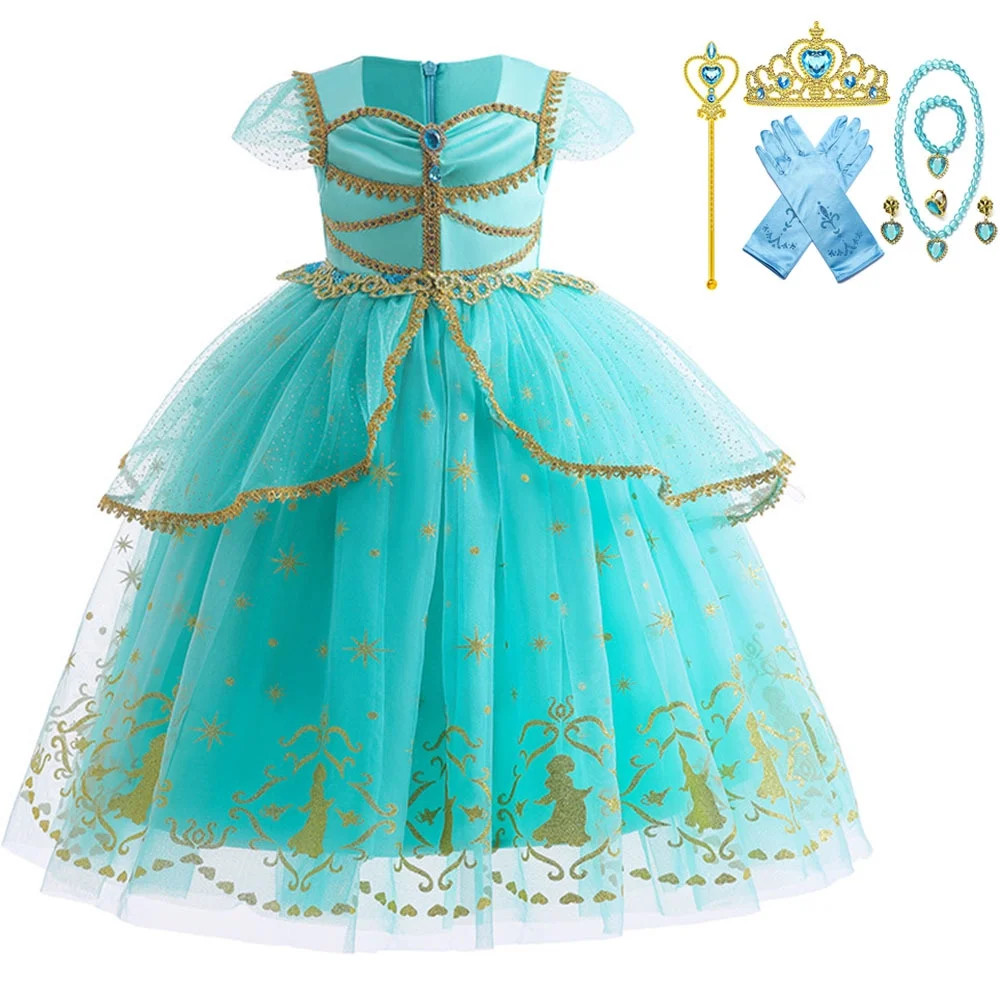 Rongking Girls Jasmine Costume Princess Dress Green Halloween Cosplay Outfit for 3-8T - Walmart.c... | Walmart (US)