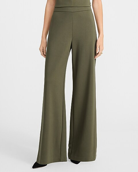 Pull-on Signature Ponte High Waisted Wide Leg Pant | Express
