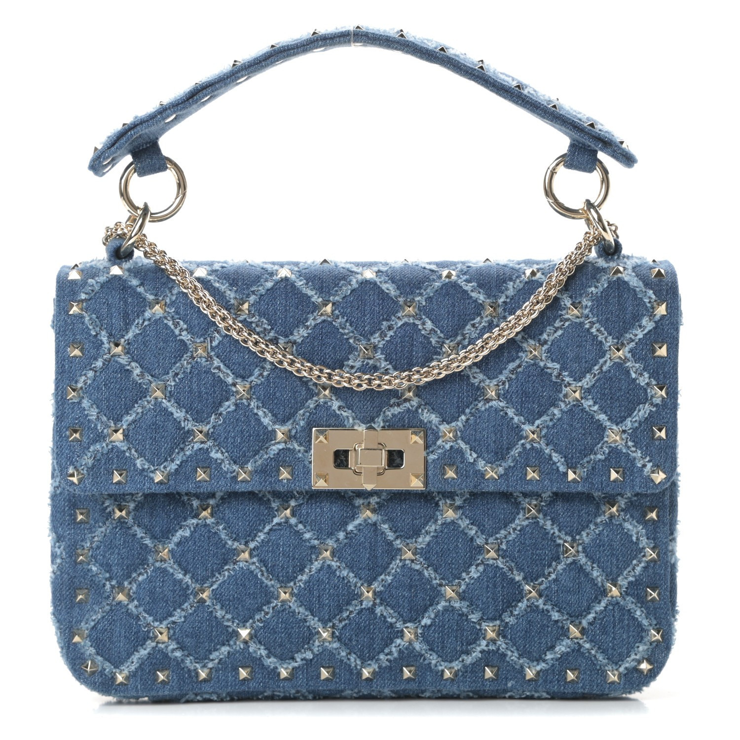 Denim Medium Rockstud Spike Shoulder Bag Blue | Fashionphile