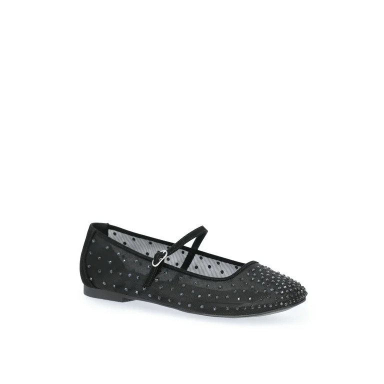 Time and Tru Women's Rhinestone Mary Jane Flats | Walmart (US)