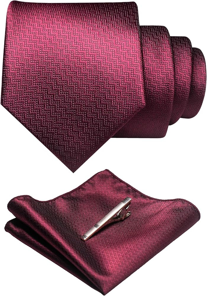 RBOCOTT Mens Woven Tie and Pocket Square with Tie Bar Sets Solid Necktie | Amazon (US)