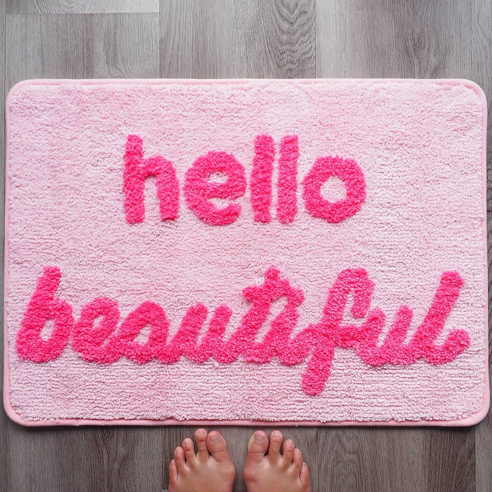 Hello Beautiful Bath Mat Light Pink Blush Peach Coral Cute Bathroom Rugs for Girls You Look Good ... | Amazon (US)