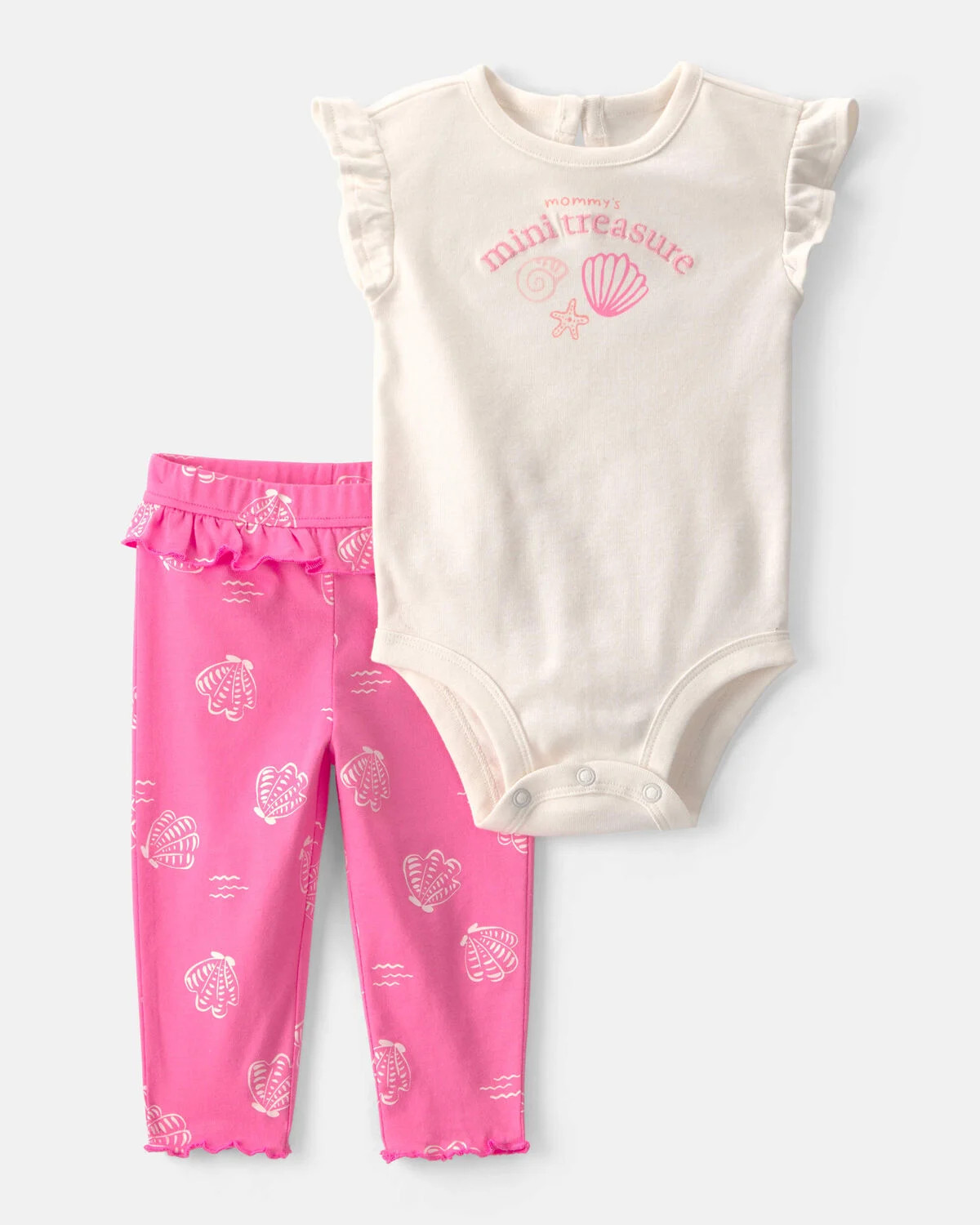 Baby Girl 2-Piece 'Mommy's Mini Treasure' Shell Bodysuit & Pant Set - Pink/Ivory | Carter's Inc
