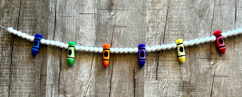 Crayon Felt Ball Garland // Crayon Garland // Felt Ball Garland // Back to School Garland // Back... | Etsy (US)