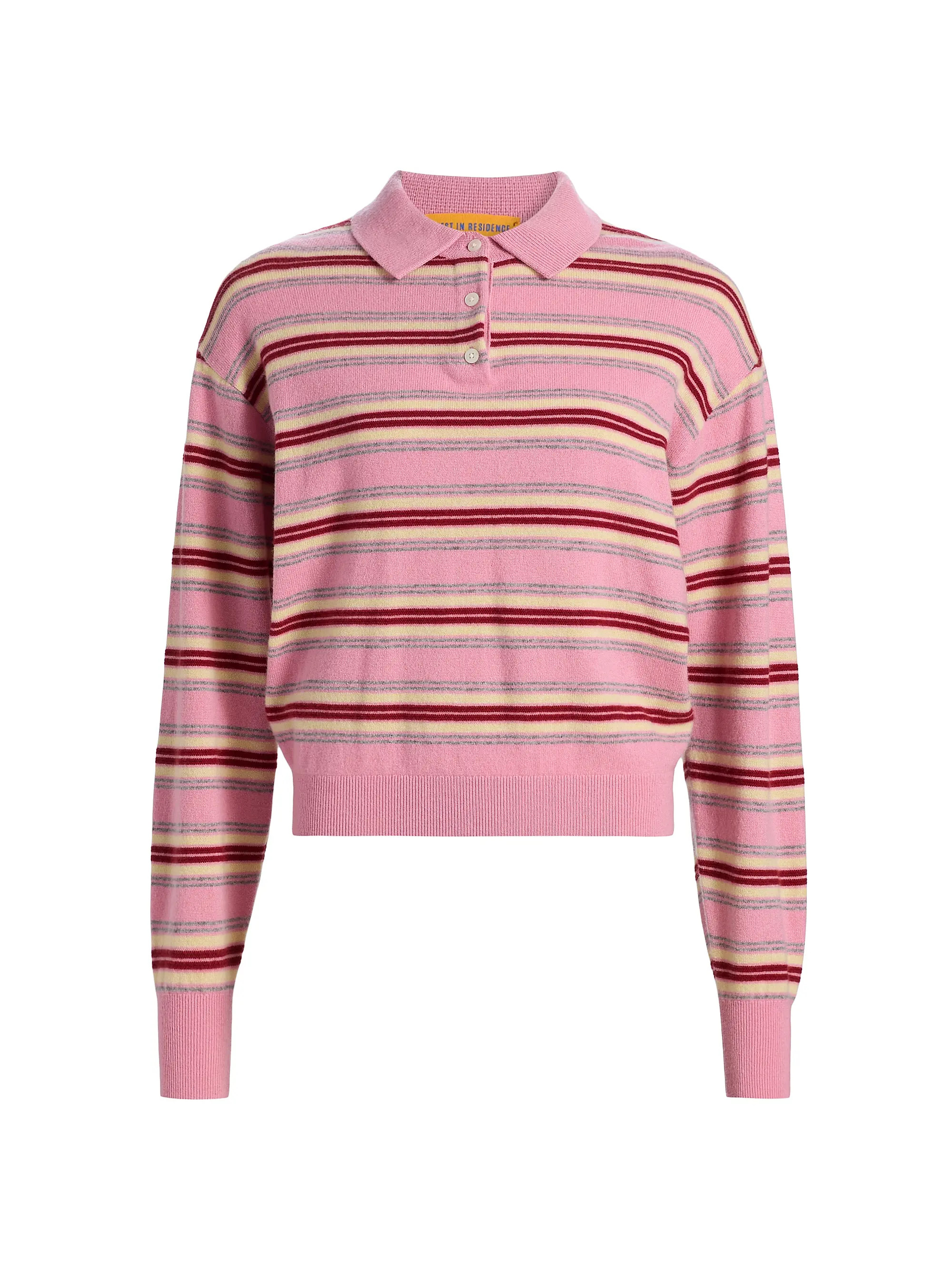 Guest in Residence Collegiate-Striped Cashmere Polo Shirt | Saks Fifth Avenue | Saks Fifth Avenue