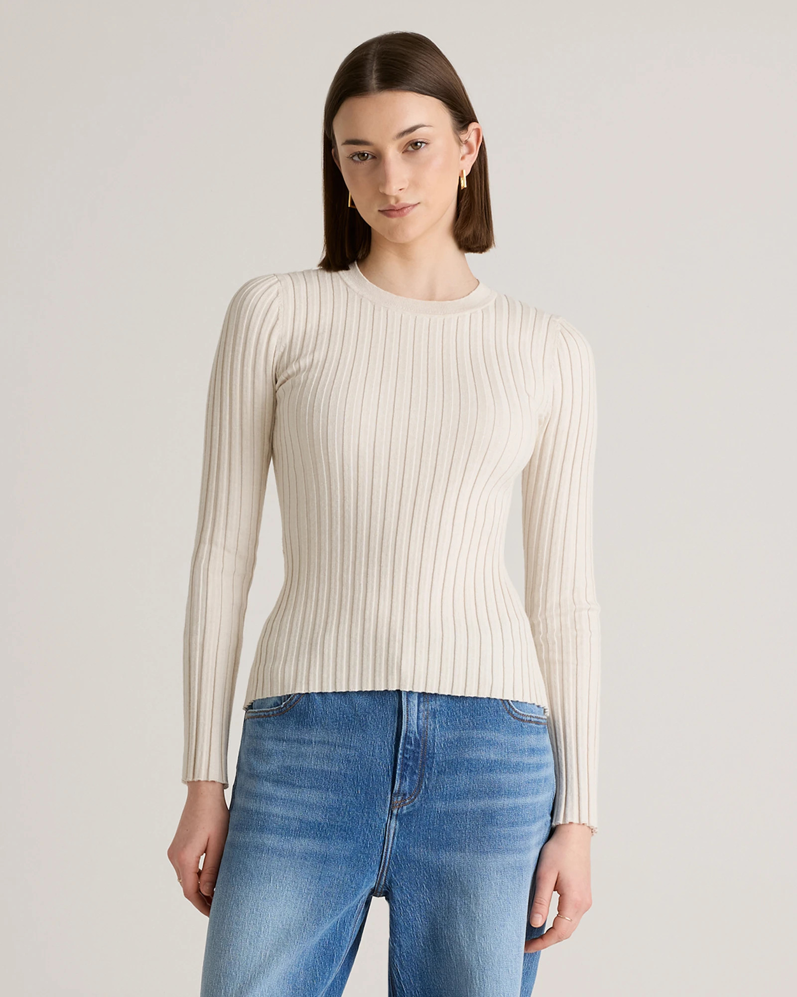 Cotton Cashmere Ribbed Long Sleeve Sweater | Quince