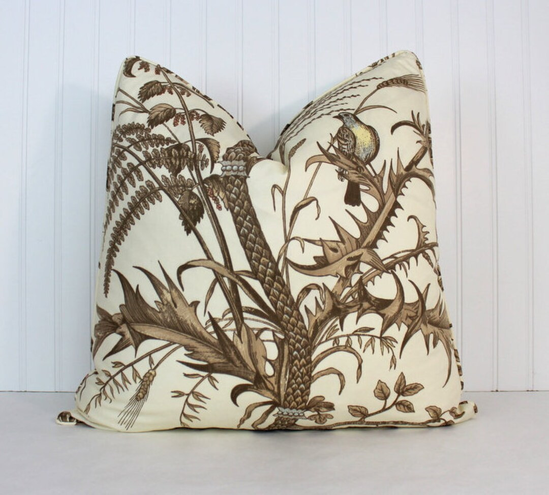 One or Both Sides - Brunschwig & Fils Bird and Thistle Pillow Cover With Self Cording - Etsy | Etsy (US)