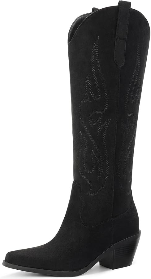 Pasuot Western Cowboy Boots for Women - Knee High Wide Calf Cowgirl Boots, Slip On Pointed Toe Ch... | Amazon (US)