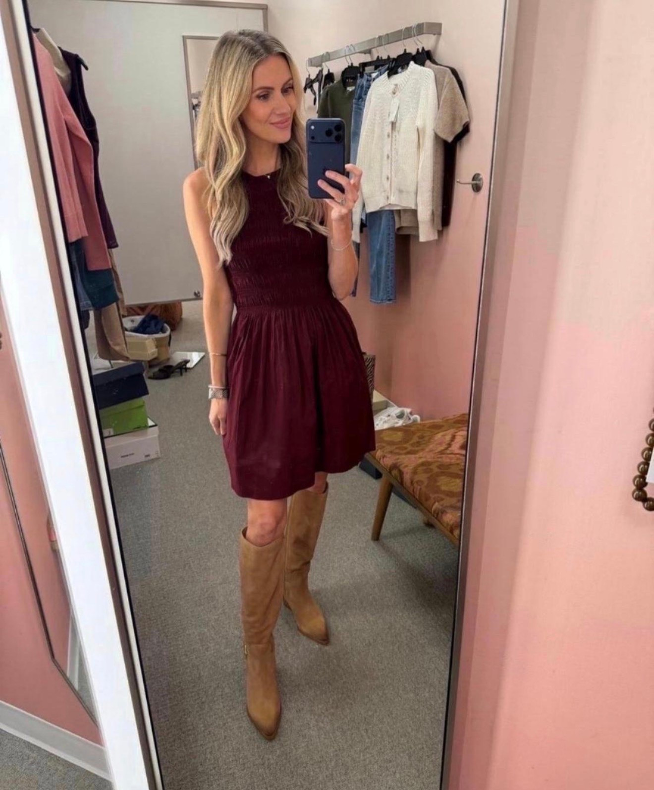 This burgundy dress is one of those pieces that makes getting dressed up so easy. The rich color looks beautiful with tall suede boots and is perfect for fall events, family photos, or date night. AND it's 100% cotton!!!

#LTKootd #LTKSeasonal