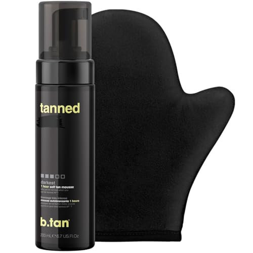 b.tan Dark Self Tanner Kit | Get Tanned Bundle - Best Mousse w/Tanning Mitt Applicator, 1 Hour Express Sunless Foam, Fast Bronzing Glow, No Fake Tan Smell, Vegan, Cruelty Free, 6.7 Fl Oz | Amazon (US)