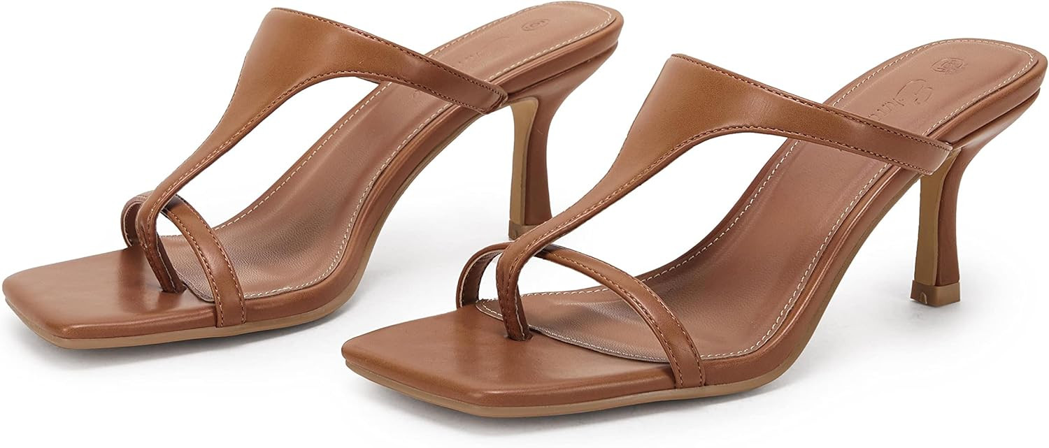 Ermonn Womens Square Open Toe Heeled Sandals Flip Flop Slingback Thong Slip On Stiletto Slides Su... | Amazon (US)