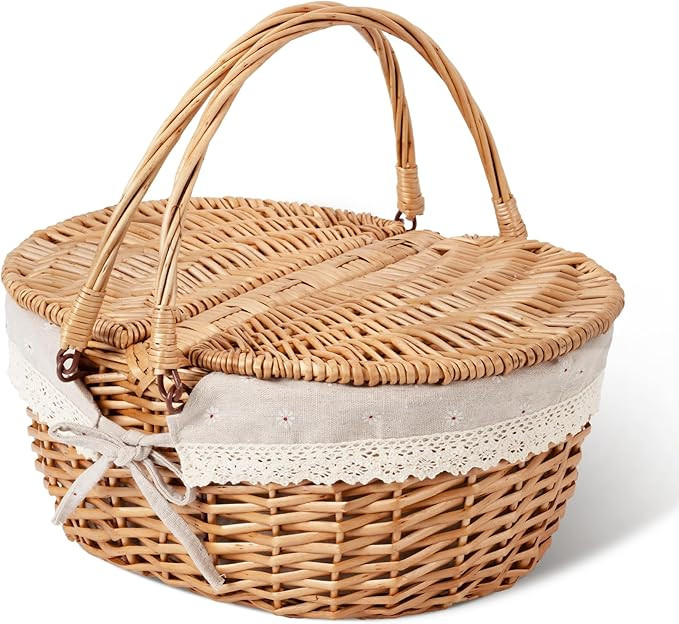 GRANNY SAYS Wicker Picnic Basket for 2 with Handles, Woven Cute Boo Basket with Washable Liner & ... | Amazon (US)