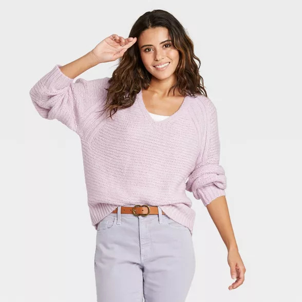 Women's Balloon Sleeve V-Neck Pullover Sweater - Universal Thread™ | Target