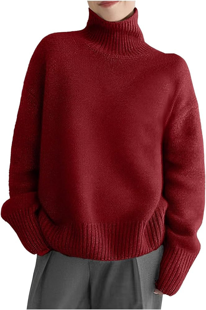 Eduavar Pullover Sweaters for Women Knit Fall Sweaters for Women 2024 Long Sleeve Turtleneck Soli... | Amazon (US)