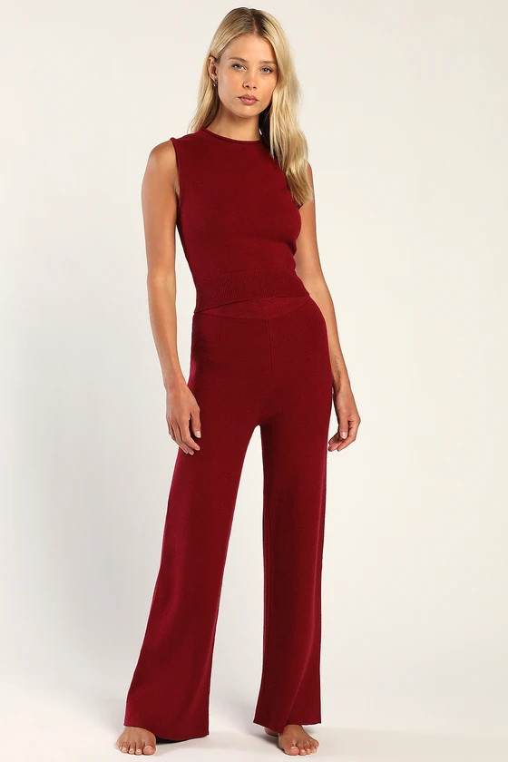 Flirting Fireside Wine Red Knit High-Waisted Sweater Pants | Lulus (US)