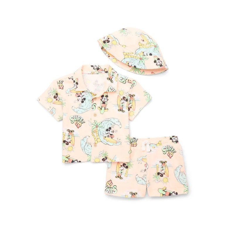 Mickey Mouse Baby Boys Resort Short Set with Matching Hat, 3-Piece, Sizes 0M-24M | Walmart (US)