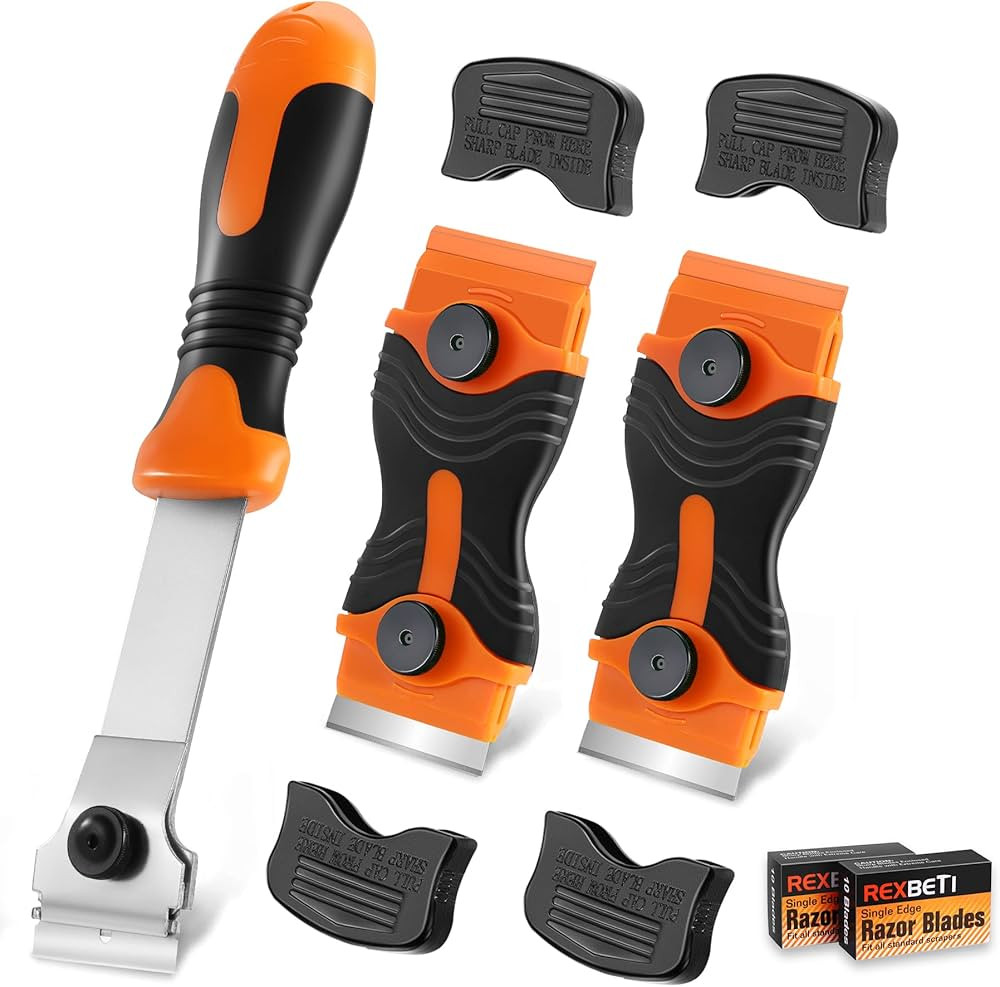 REXBETI Razor Blade Scraper Tool, 3 Pack Razor Scraper Set with Extra 30Pcs Metal and 20Pcs Plast... | Amazon (US)