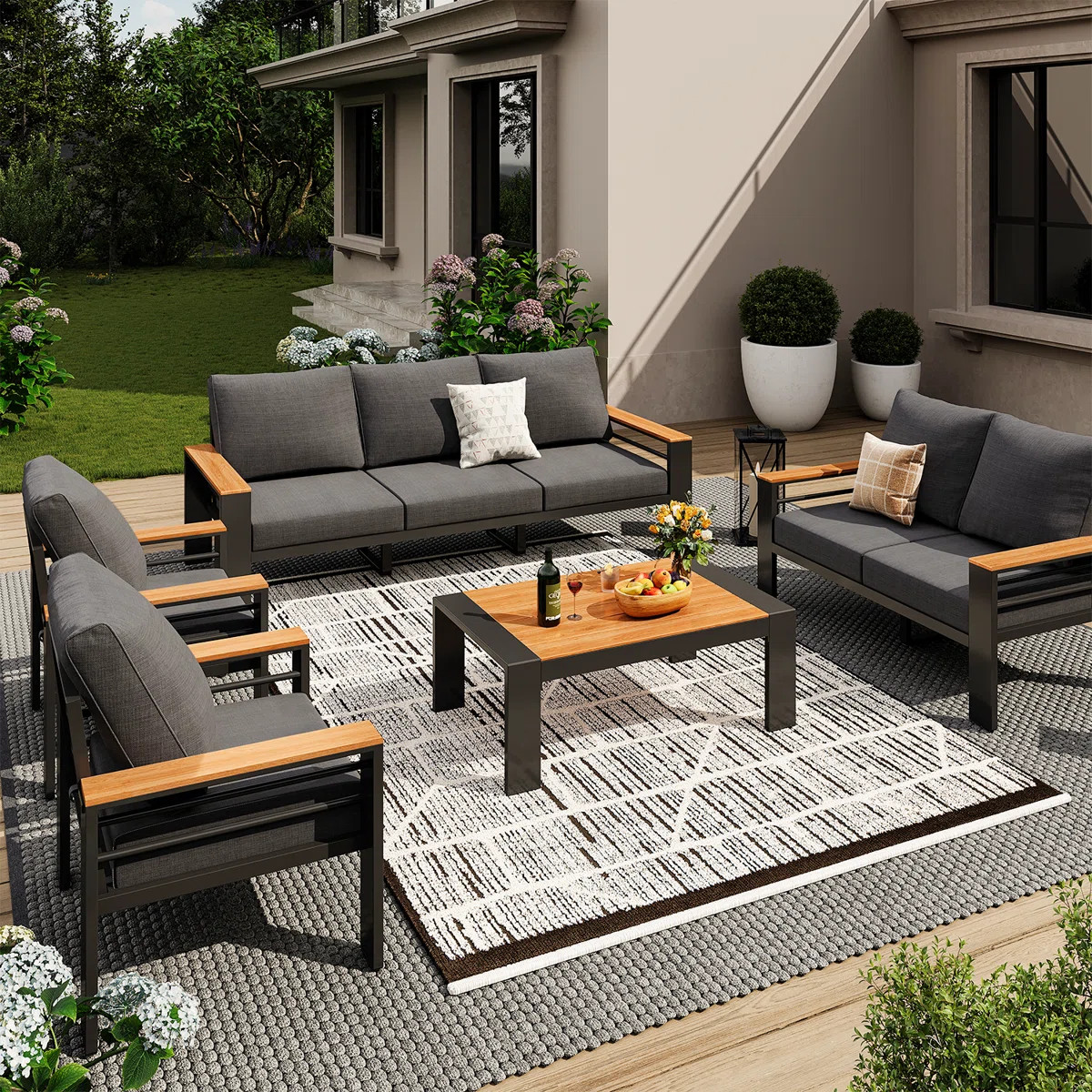 Outdoor Couch Aluminum Patio Furniture Sofa, 7 - Person Seating Group With Cushions, 5 Piece Conv... | Wayfair North America