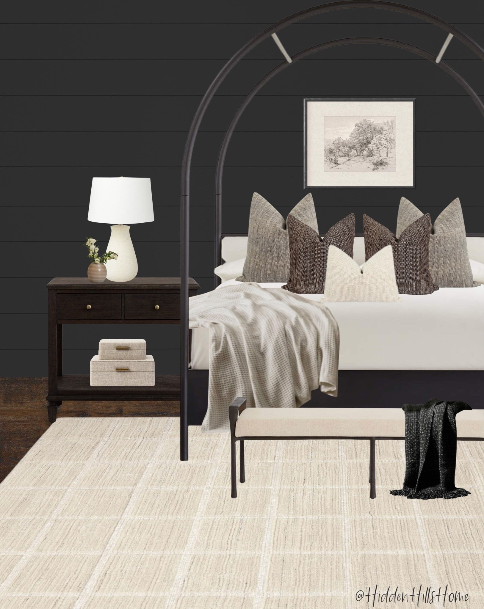 Bedroom decor mood board, bedroom design inspiration, cozy home decor ideas, master bedroom design, canopy bed #bedroom
Wall color is SW Black Magic

#LTKHome #LTKSaleAlert #LTKSeasonal