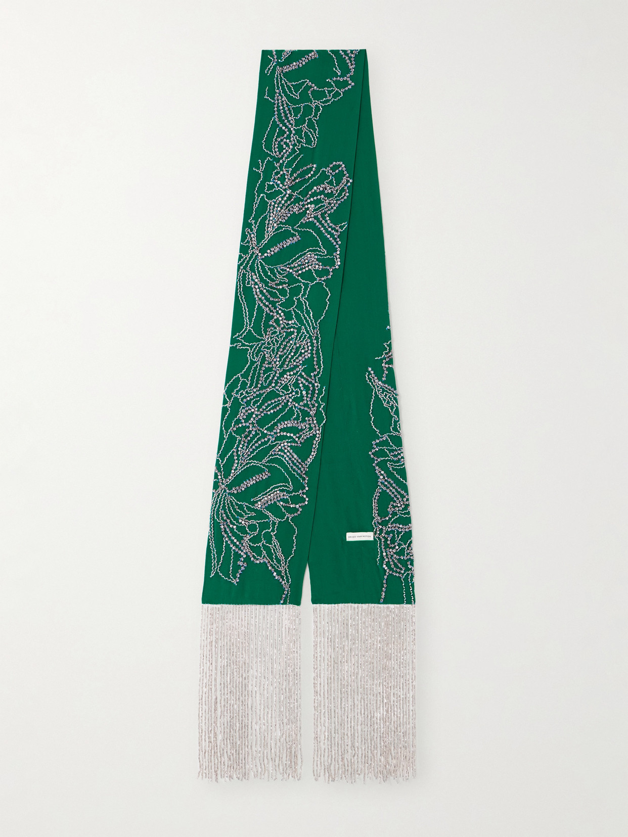Dries Van Noten - Fringed Crystal-embellished Silk Scarf - Green - One size | NET-A-PORTER APAC
