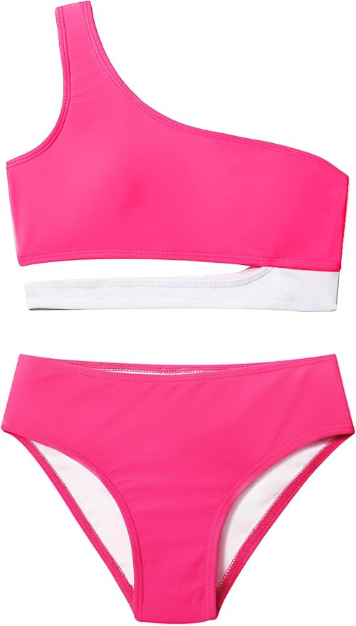 Girl's Swimsuits Bikini Set One Shoulder Cutout Bikini Tops High Waist Bottom Two Piece Bathing S... | Amazon (US)