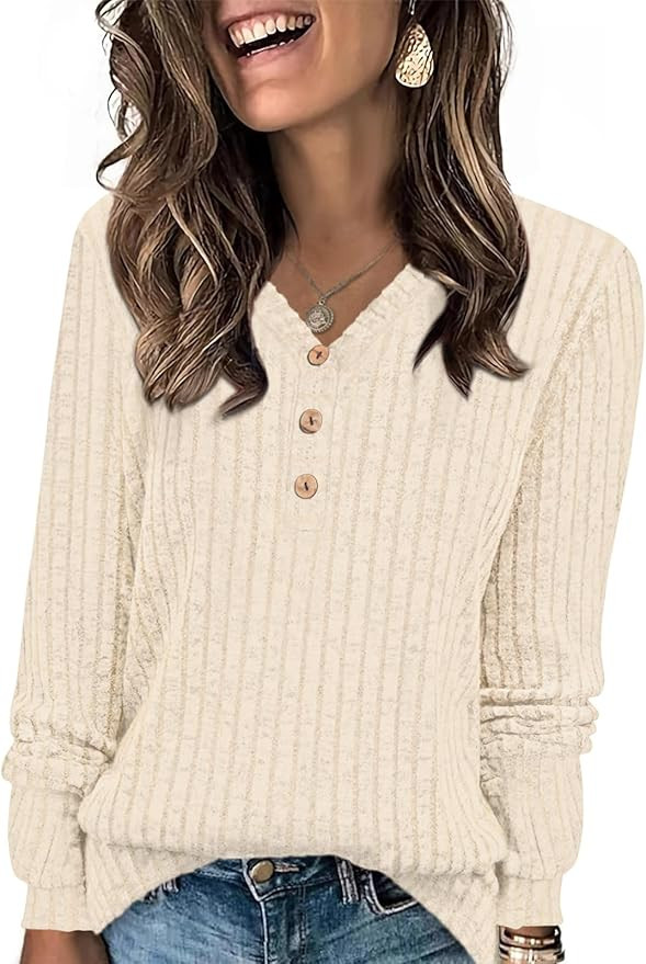 HOTGIFT Sweaters Long Sleeve V Neck Shirts Loose | Amazon (US)