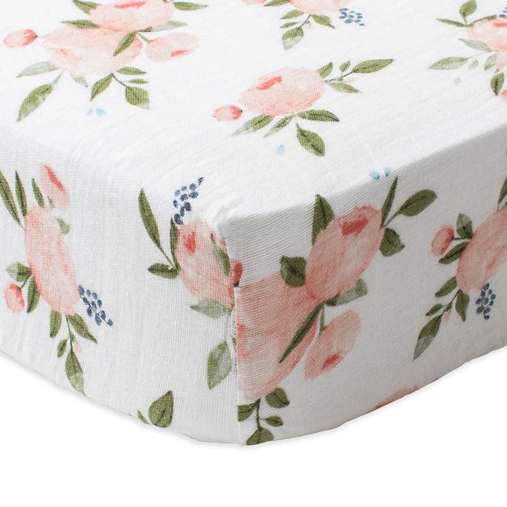 Cotton Muslin Fitted Crib Sheet, Peach Rose | SpearmintLOVE