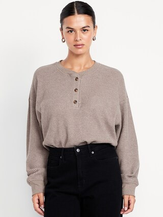 Oversized Cozy Waffle Henley Top | Old Navy (US)