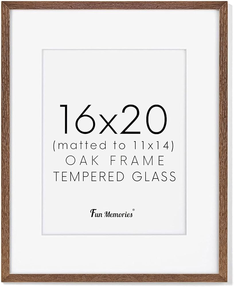 Fun Memories 16x20 Picture Frame for Wall, Real Oak Wood Frames 16 by 20, 16x20 Frame Matted to 1... | Amazon (US)