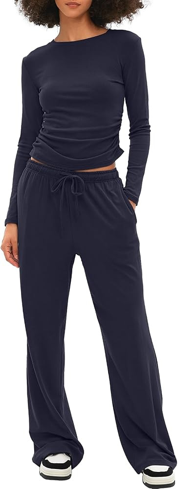 Darong Women's 2 Piece Sets Fall Outfits Long Sleeve Wide Leg Tracksuits Casual Lounge Set Matchi... | Amazon (US)