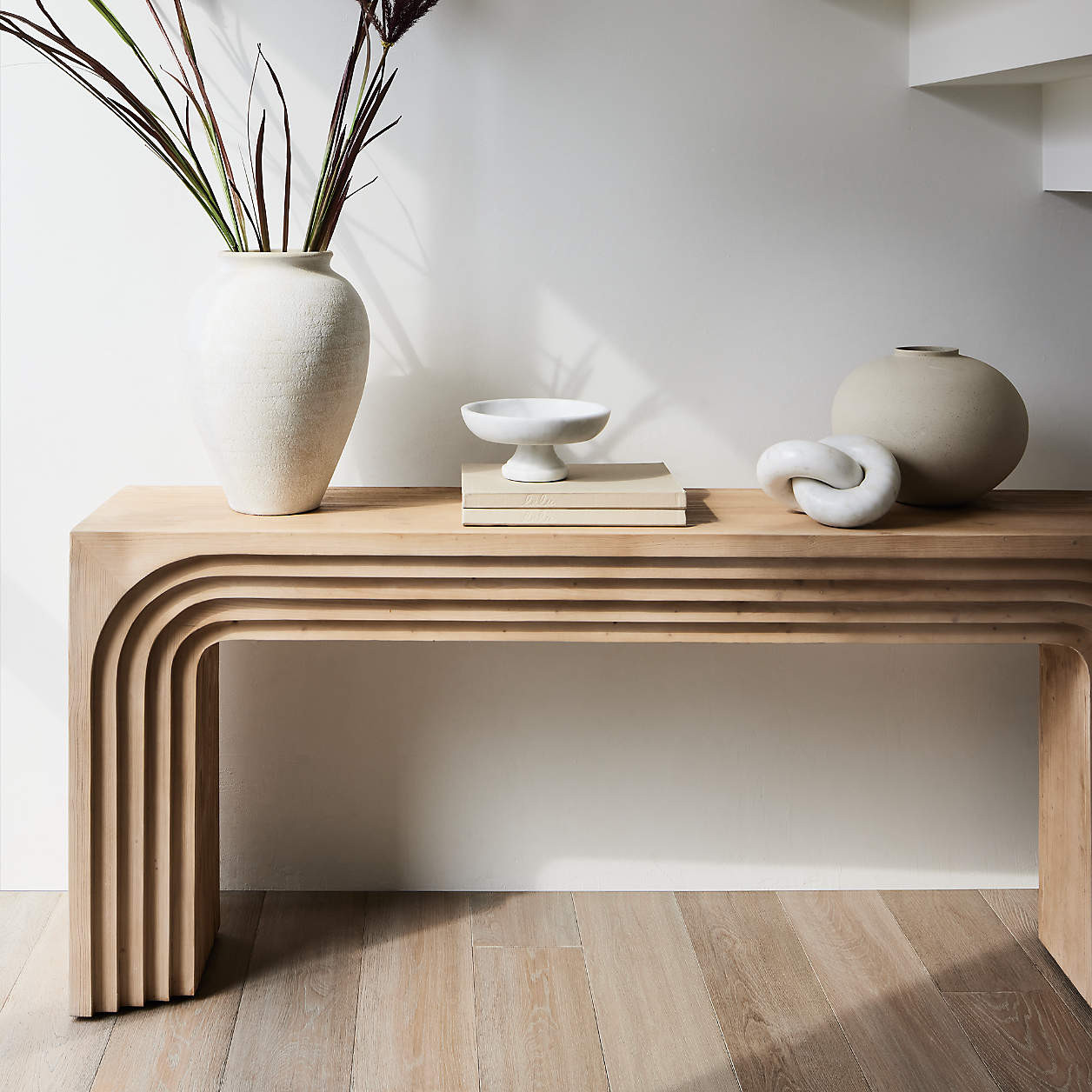 Valo 72" Rectangular Natural Pine Wood Console Table + Reviews | Crate & Barrel | Crate & Barrel