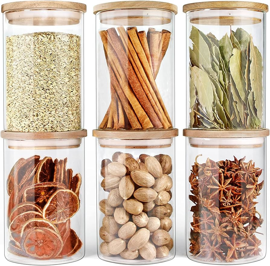 Urban Green Glass Jars with Airtight Lids, Airtight Glass Canisters with Wood Lids, Glass Storage... | Amazon (US)